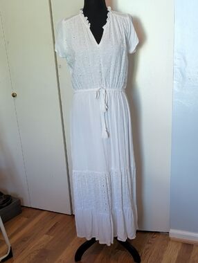 Sonoma White Eyelet Tassel Maxi Dress